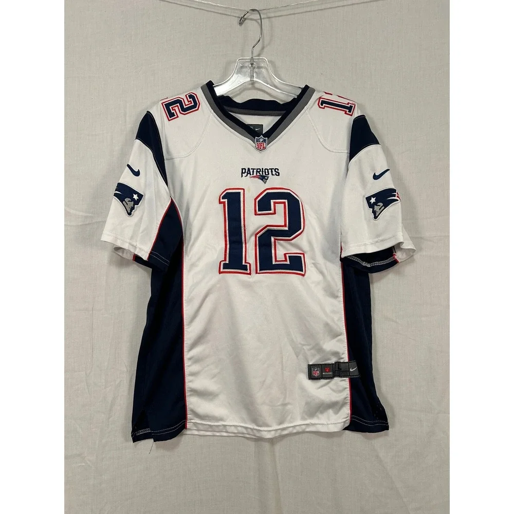 Nike New England Patriots Tom Brady 12 Youth Large White Jersey NFL On Field L